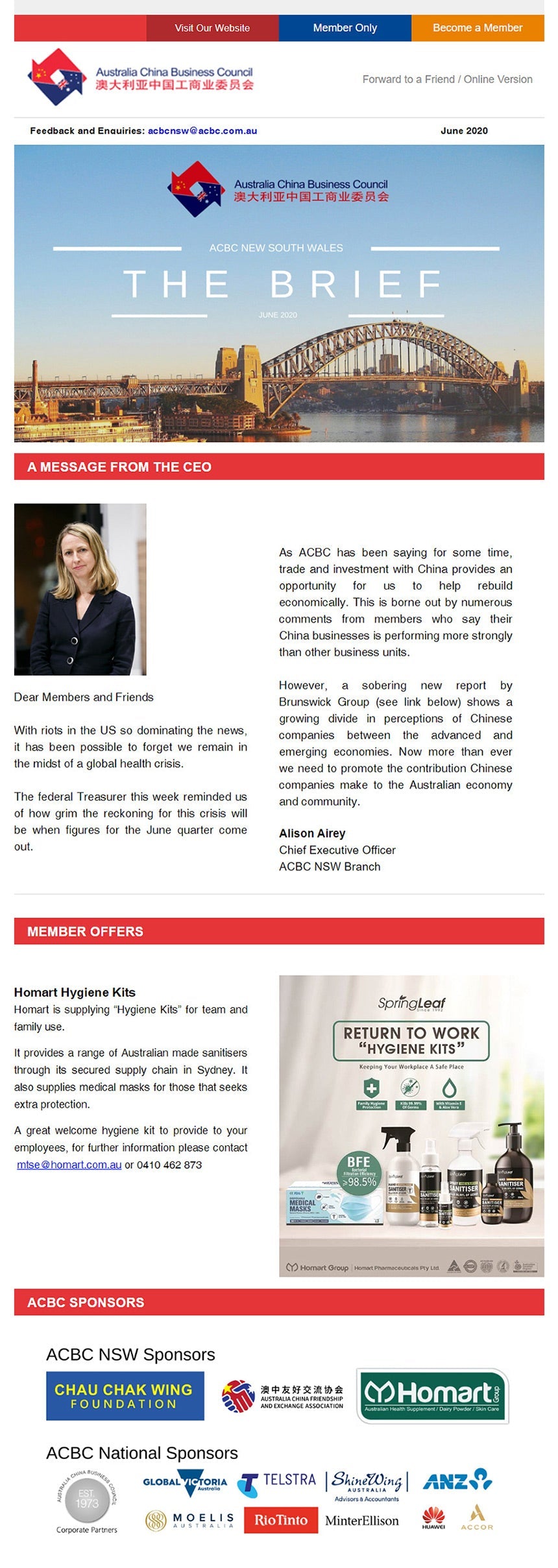 Thank you to the Australian China Business Council for their strongest support towards Homart