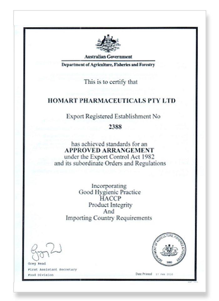 DAFF Certificate